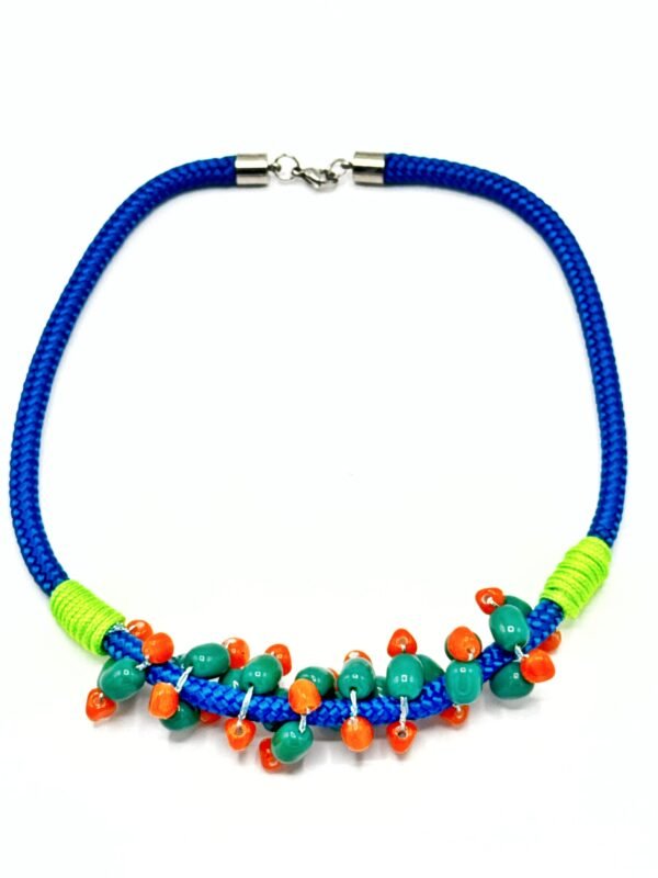 Gargantilla náutica cabo azul rolling verde y naranja